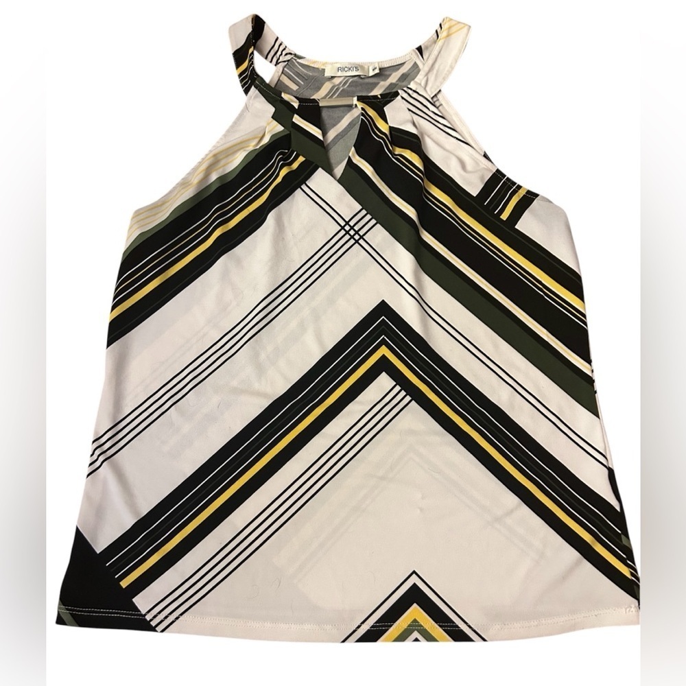 Romy Women's Geometric Striped Top - Black, White, Yellow